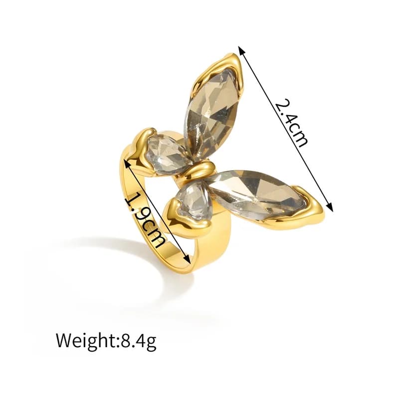 18K guld sommerfugl zirkon justerbar ring