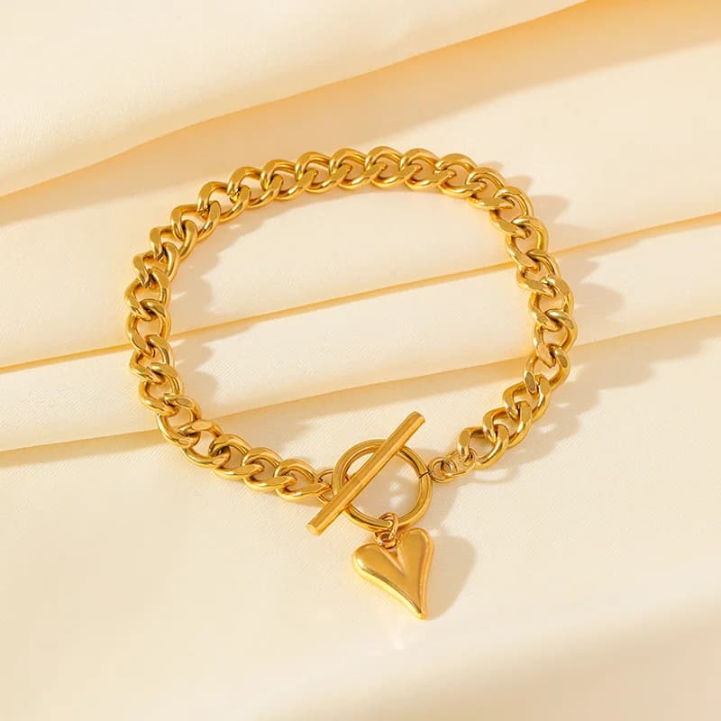 Armbånd med hjertevedhæng, 18K guldbelagt