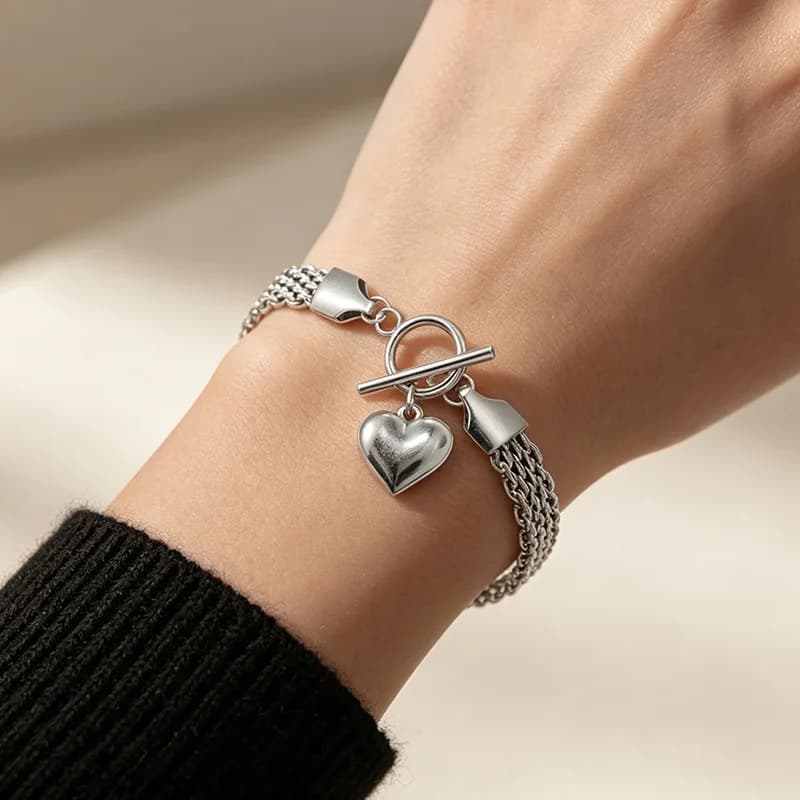 Hjerte charms armbånd i rustfrit stål