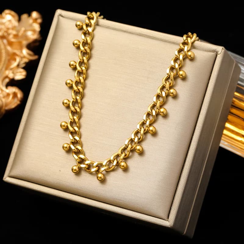 Grov kæde choker og armbåndssæt, guld