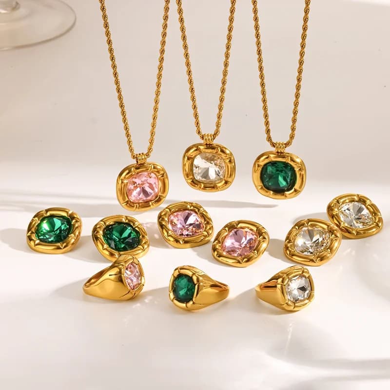 Choker halskæde og øreringe sæt med cubic zirkonia
