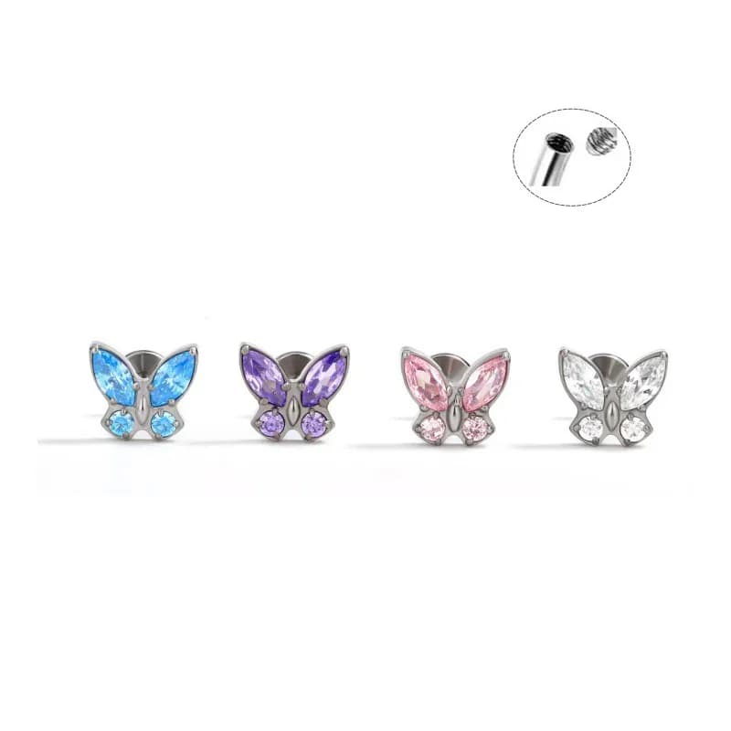 ASTM F136 Titan Spiral Sommerfugl Zirkon Body Piercing 16G