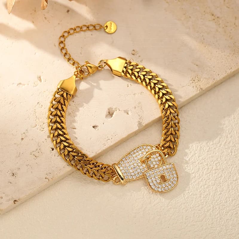 Rustfrit stål rhinsten lås charm armbånd