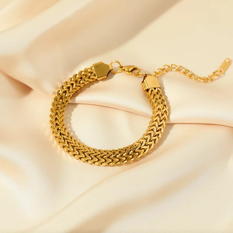 Guldfarvet tyk kæde choker og armbånd sæt