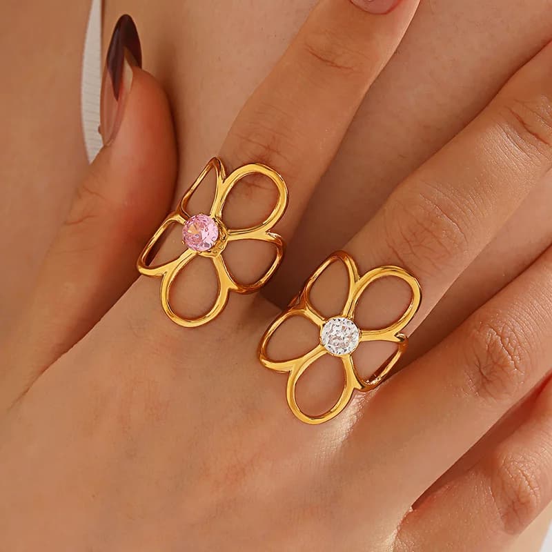 Blomster kubisk zirkonia justerbar ring