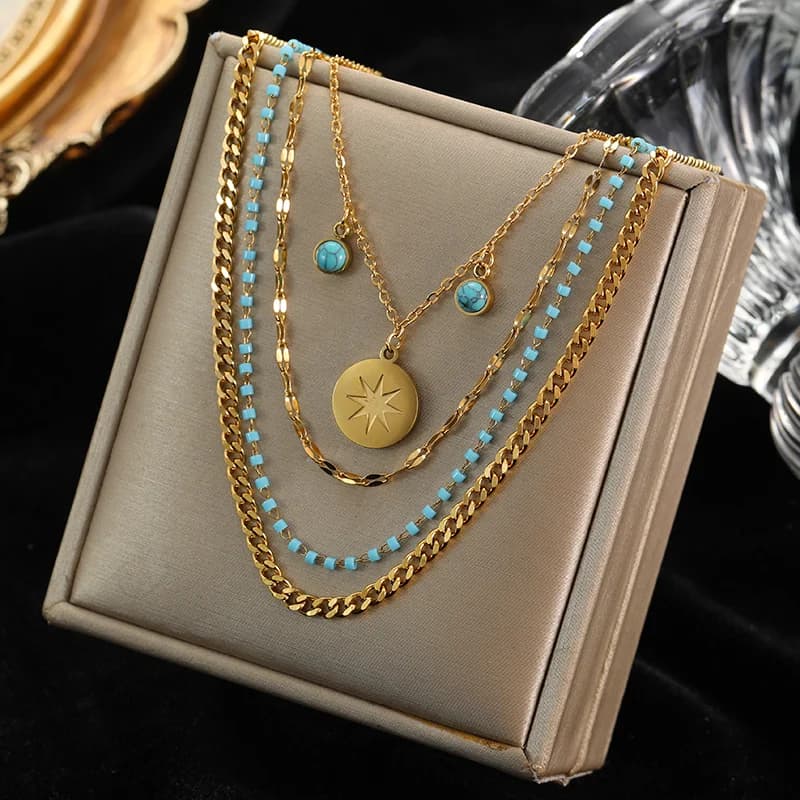 Minimalistisk rustfrit stål lagdelt stacking halskæde
