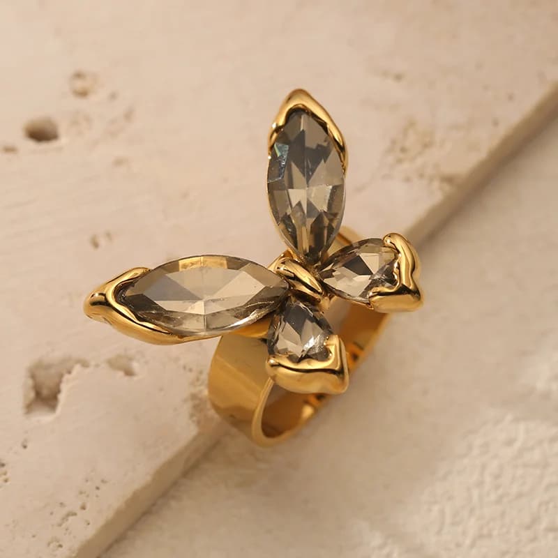 18K guld sommerfugl zirkon justerbar ring