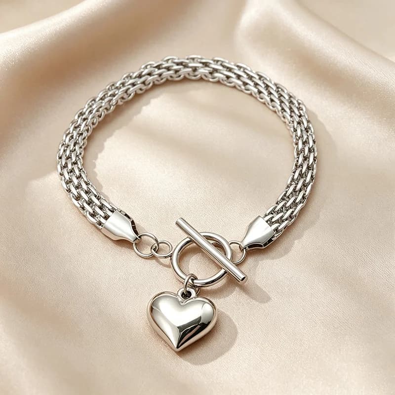 Hjerte charms armbånd i rustfrit stål
