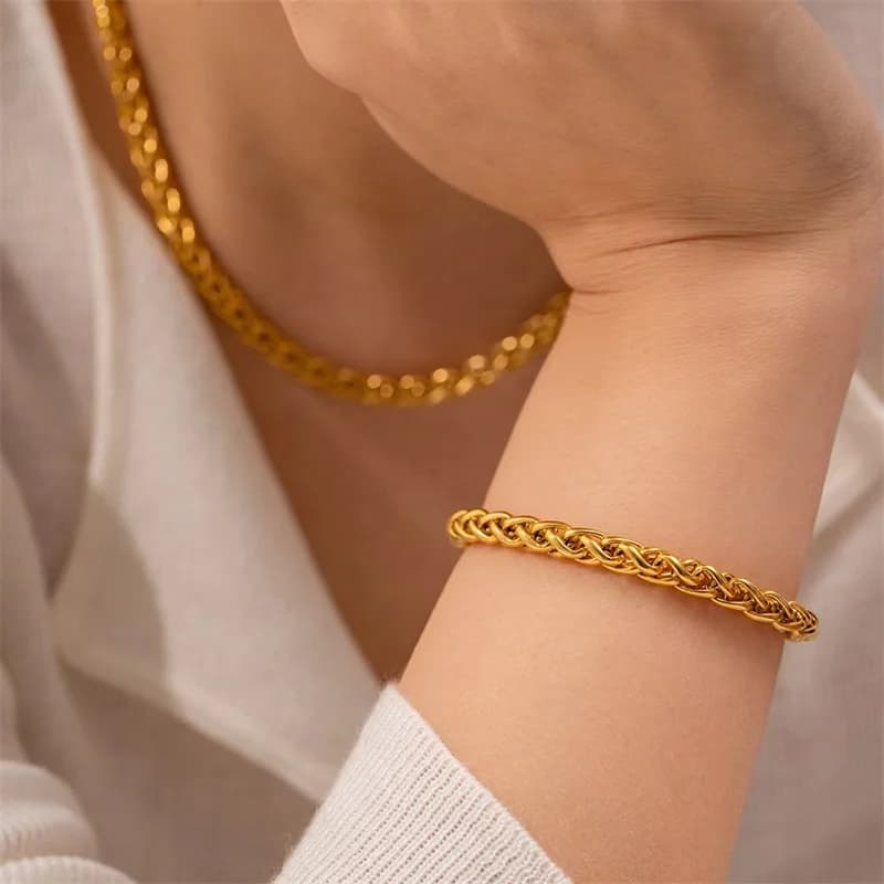 Minimalistisk Metal Kæde Halskæde og Armbånd Sæt