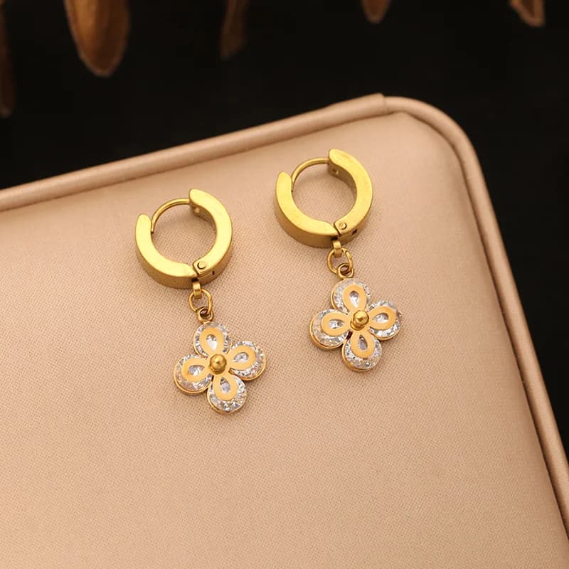 Kirsebær zirkonia studs øreringe, vandtæt rustfrit stål