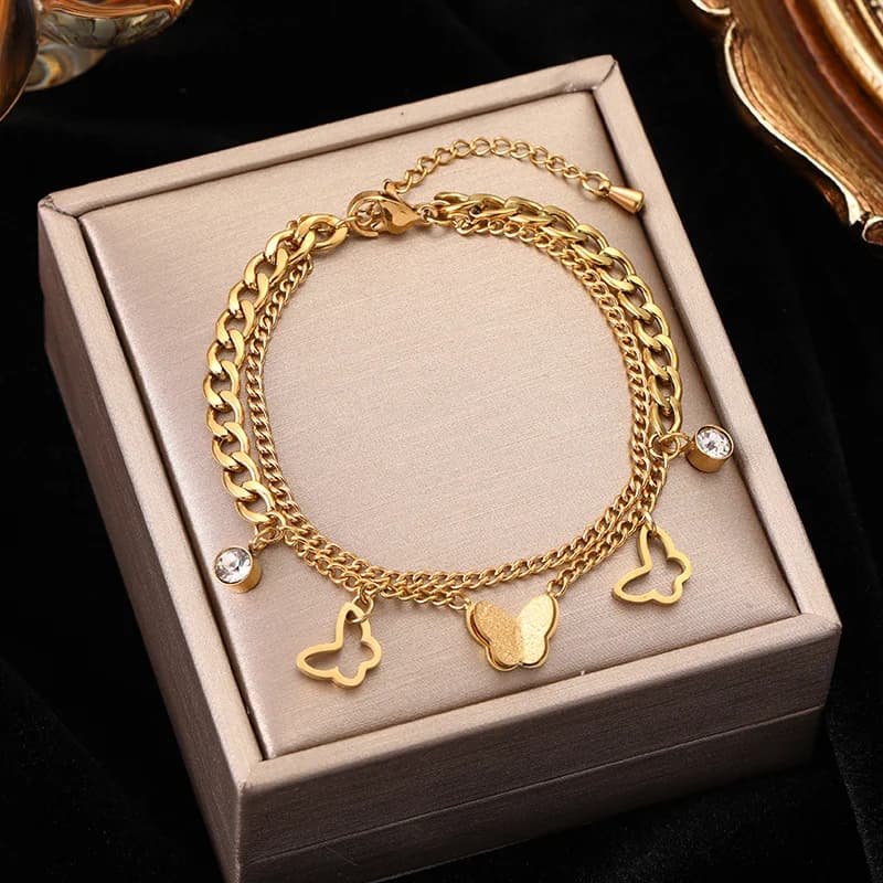 Cubisk zirkonia sommerfugl kæde armbånd