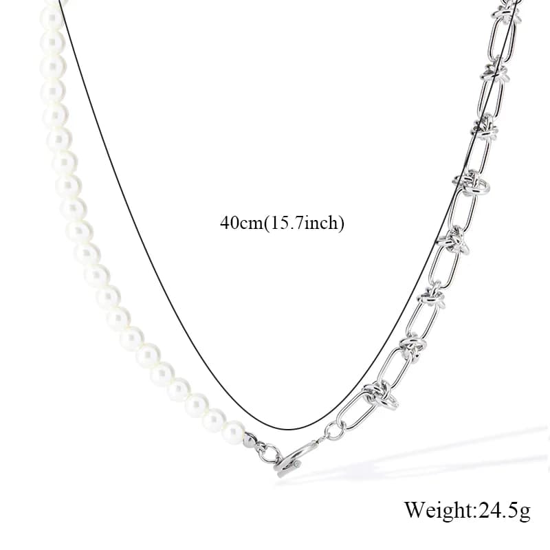 Asymmetrisk perlehalskæde og armbåndssæt, sølv