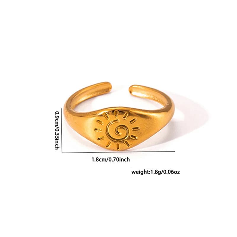 Vintage sol justerbar ring, gyldent rustfrit stål