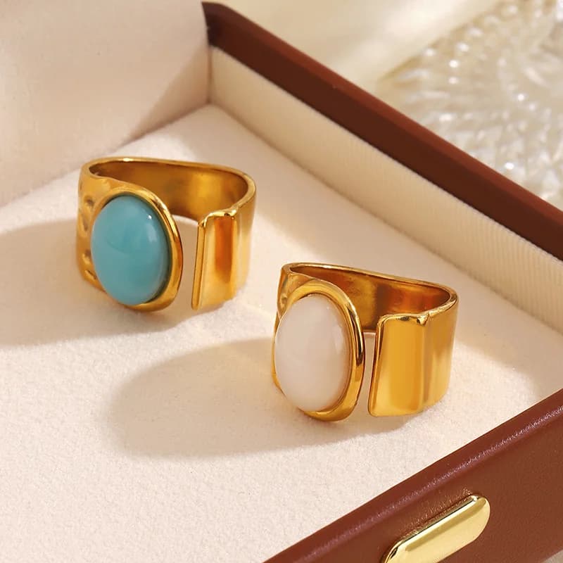 Justerbart vintage ring i rustfrit stål med oval sten