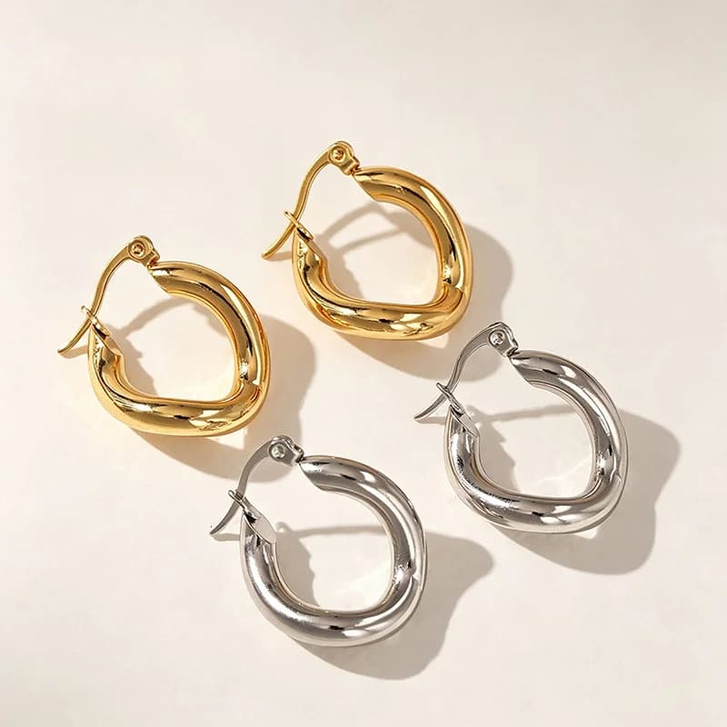 Rustfrit stål guld uregelmæssige hoop-øreringe