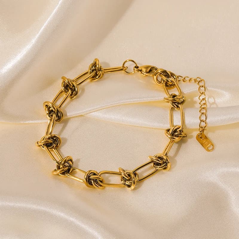 Sæt med knudedesign kæder, halskæde og armbånd, guld