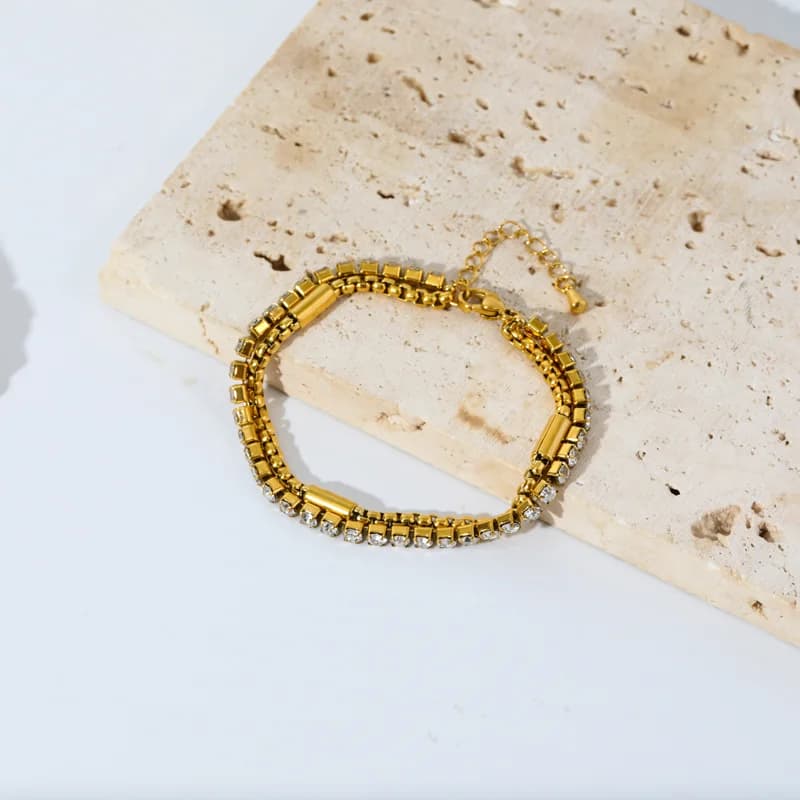 316L rustfrit stål dobbeltlags armbånd med zirkon