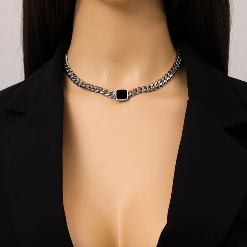 Rustfrit stål sølvfarvet kæde choker halskæde