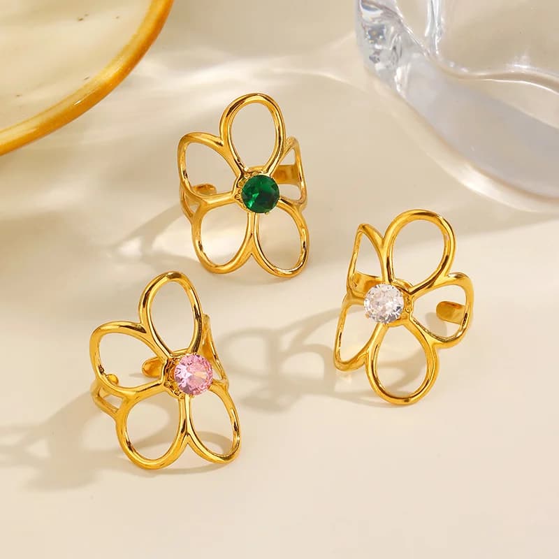 Blomster kubisk zirkonia justerbar ring