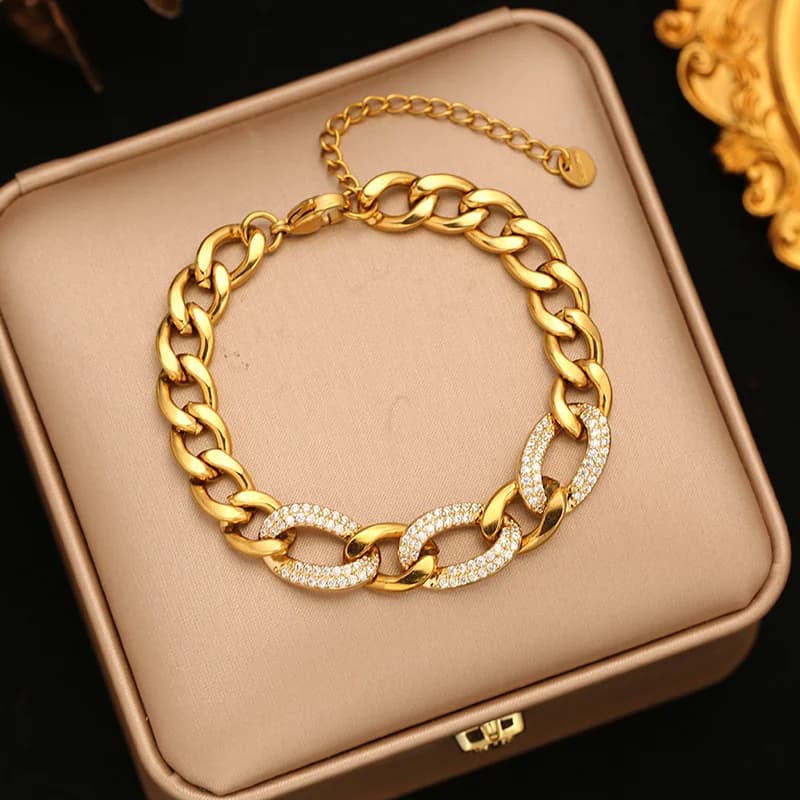 Rustfrit stål rhinsten lås charm armbånd