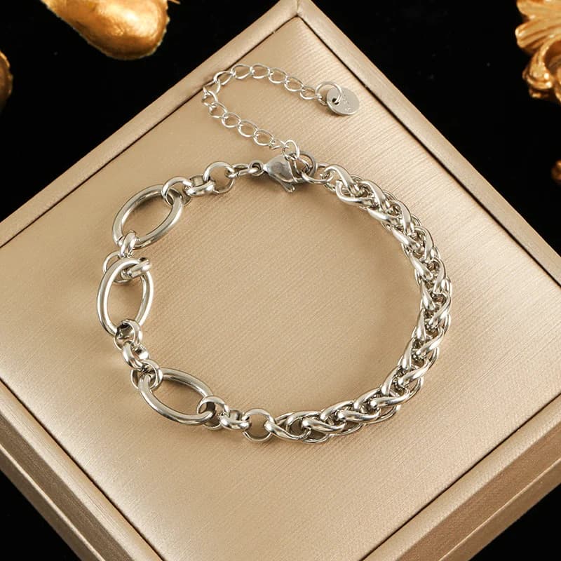 Asymmetrisk kæde halskæde og armbånd sæt, Guld