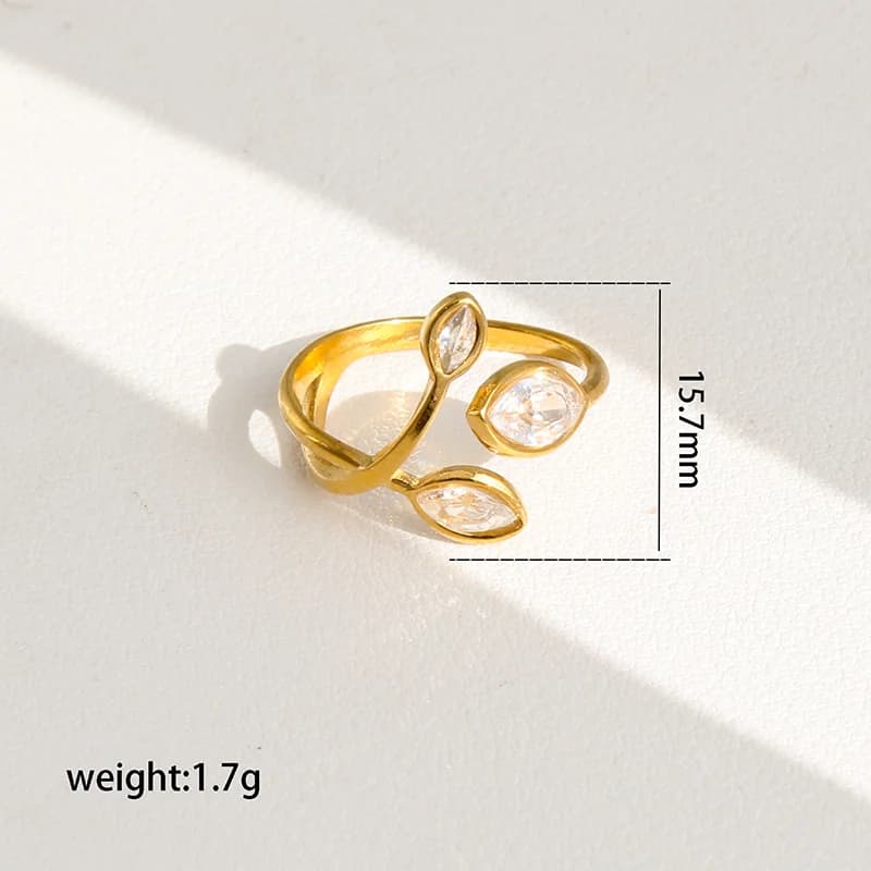 Rustfrit stål glimtende zirkonia blad justerbar ring