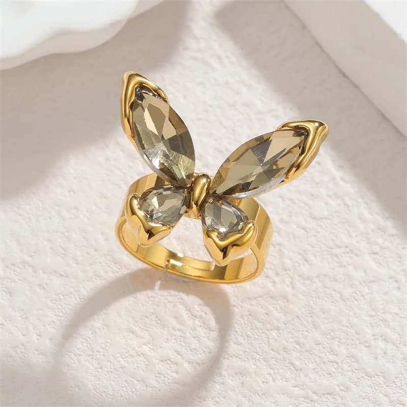 18K guld sommerfugl zirkon justerbar ring