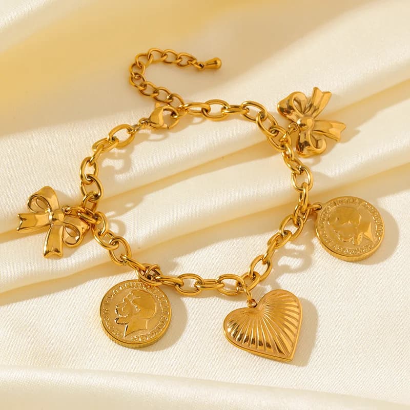 Gylden sol måne søhest charms armbånd