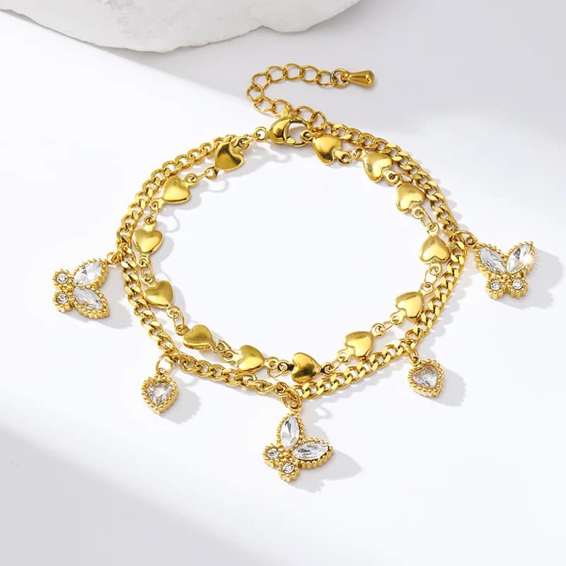 Cubisk zirkonia sommerfugl kæde armbånd