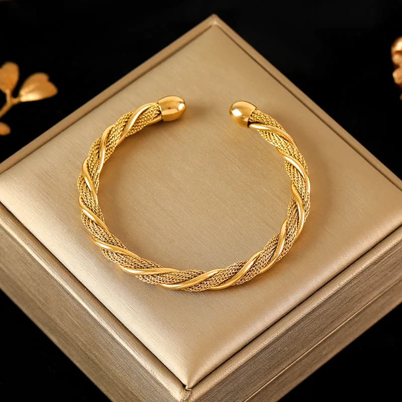 316L rustfrit stål guldfarvet justerbart armbånd med drejet design
