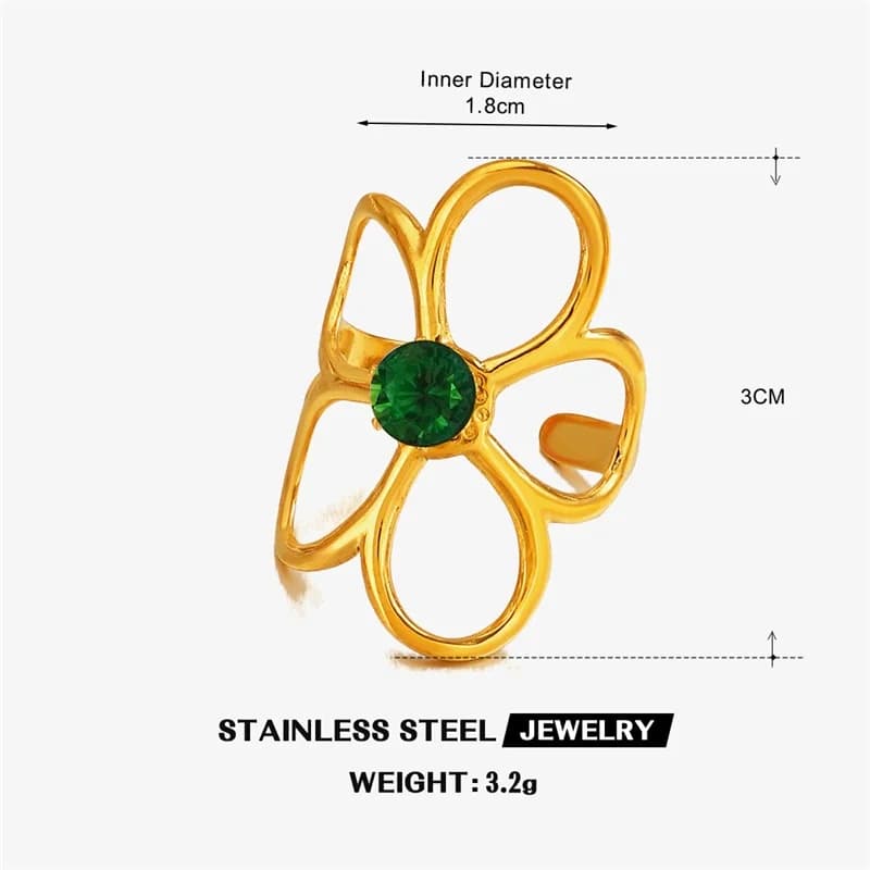 Blomster kubisk zirkonia justerbar ring