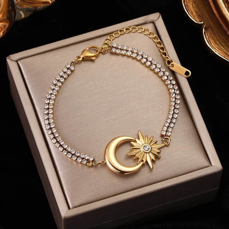 Hexagram Måne Zirkon Charm Rustfrit Stål Armbånd