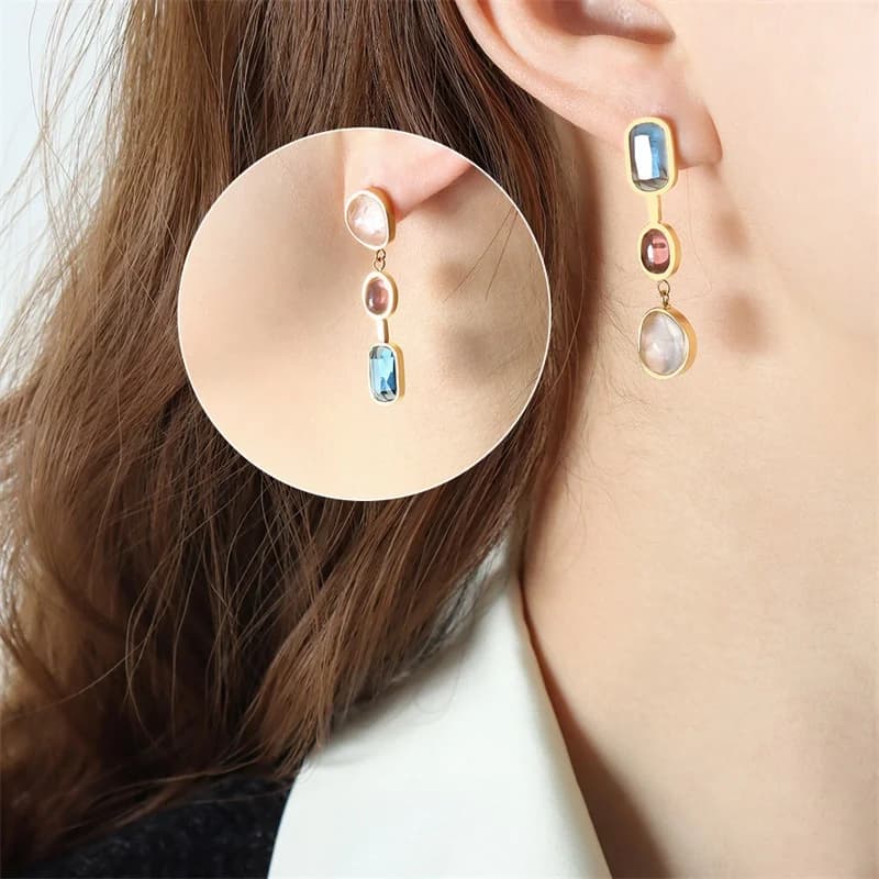 Kirsebær zirkonia studs øreringe, vandtæt rustfrit stål
