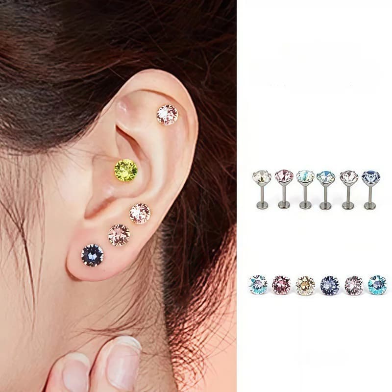 Titanium spiral cubic zirkonia helix piercing, 16G