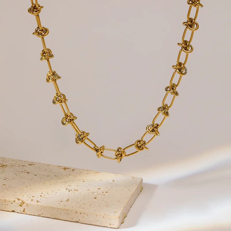 Sæt med knudedesign kæder, halskæde og armbånd, guld