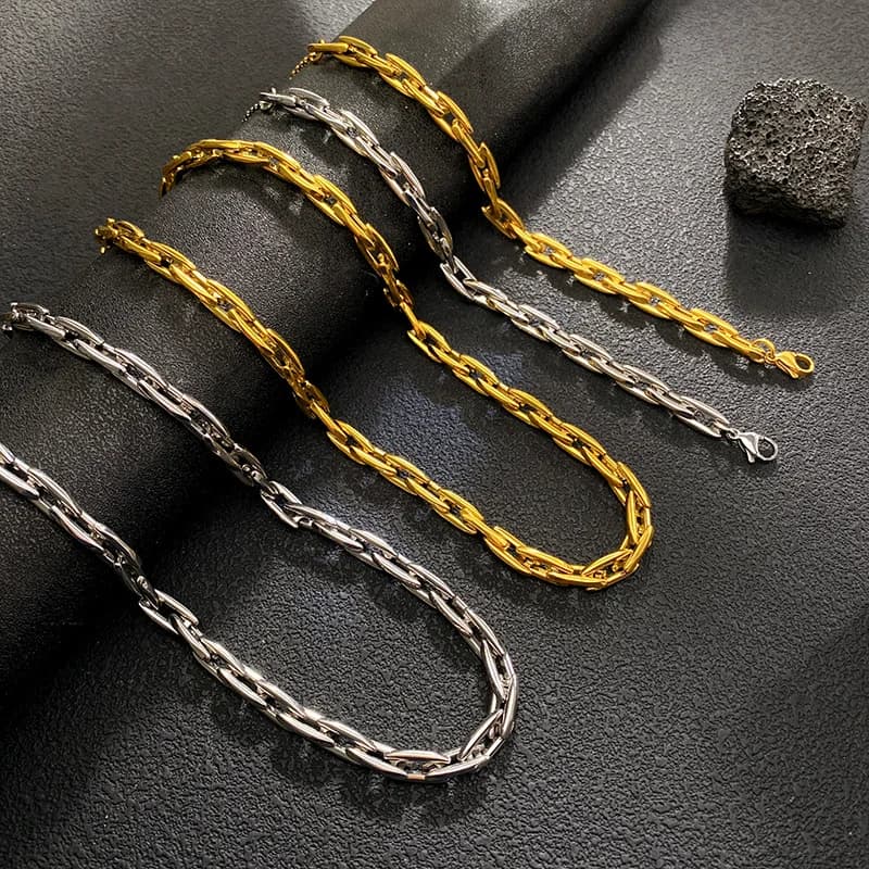 Tyk guldfarvet kæde halskæde og armbåndssæt