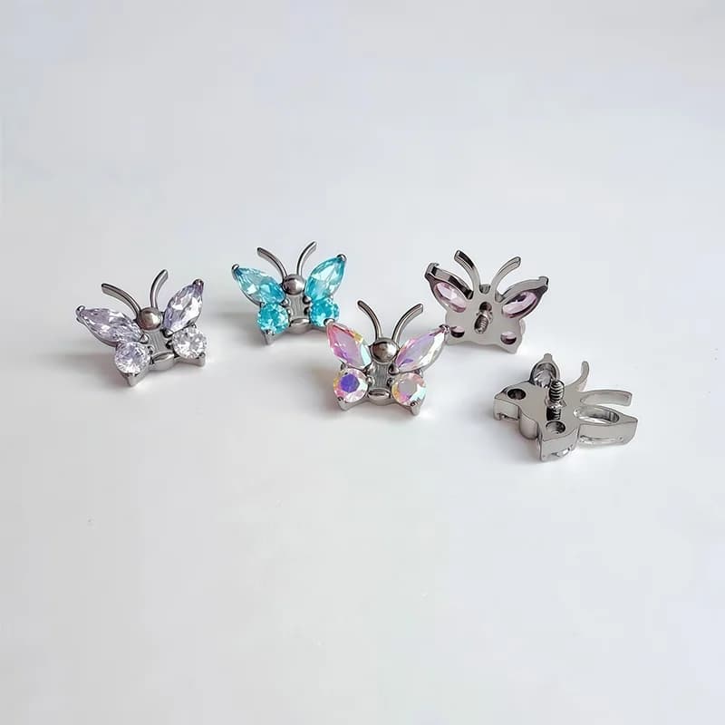 Titanium spiral sommerfugl zirkon body piercing