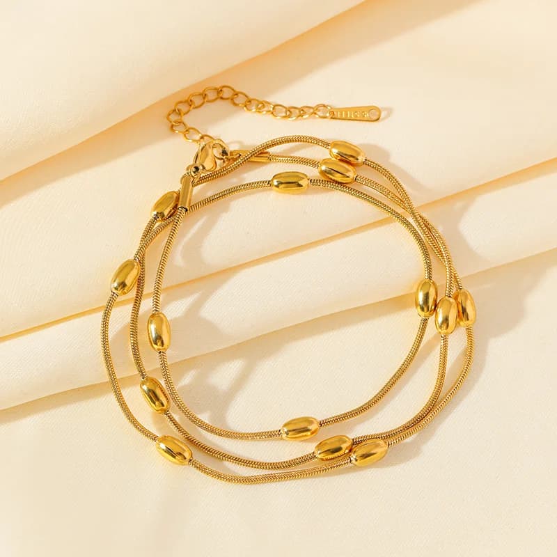 Gyldent flerlags stacking kæde halskæde og armbånd sæt