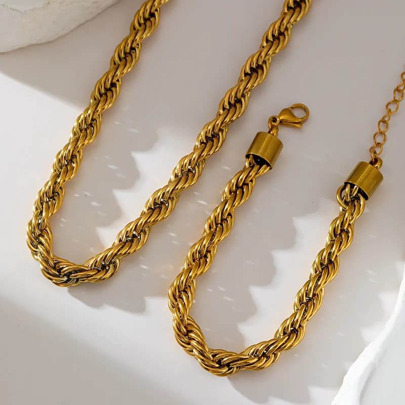 Sæt med tykt twist-kæde halskæde og armbånd, 8 mm