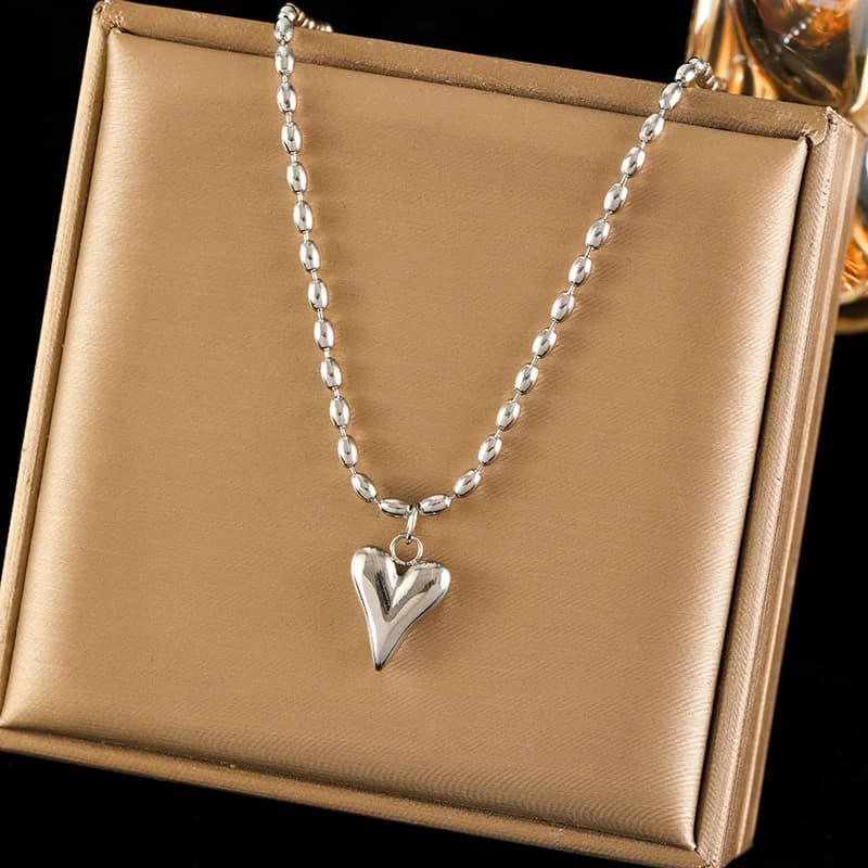 Hjerte Kærlighed Halskæde og Øreringe Sæt, Sølv
