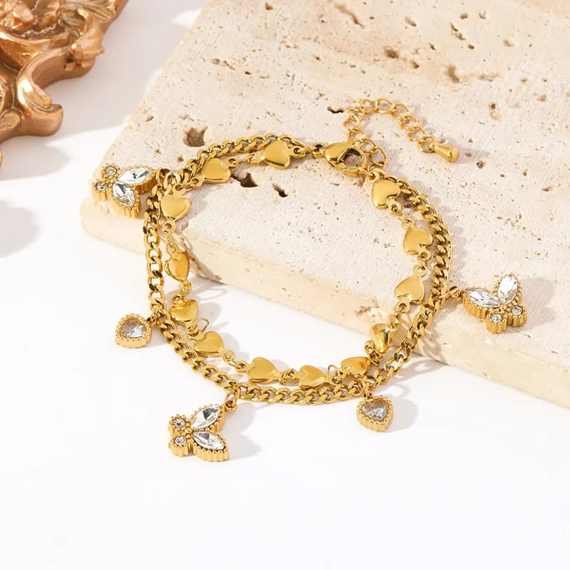 Cubisk zirkonia sommerfugl kæde armbånd