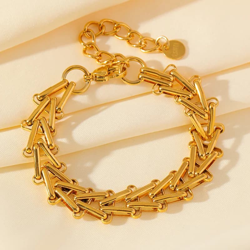 Geometrisk tyk kæde armbånd, guldbelagt