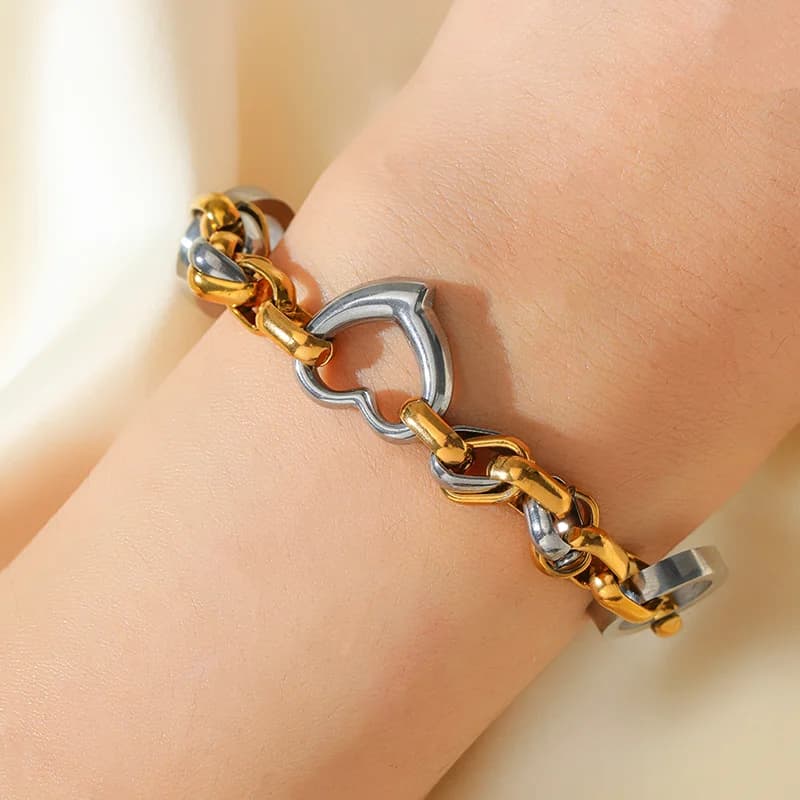 Ledkæde-armbånd og bangles i guld- og sølvfarve