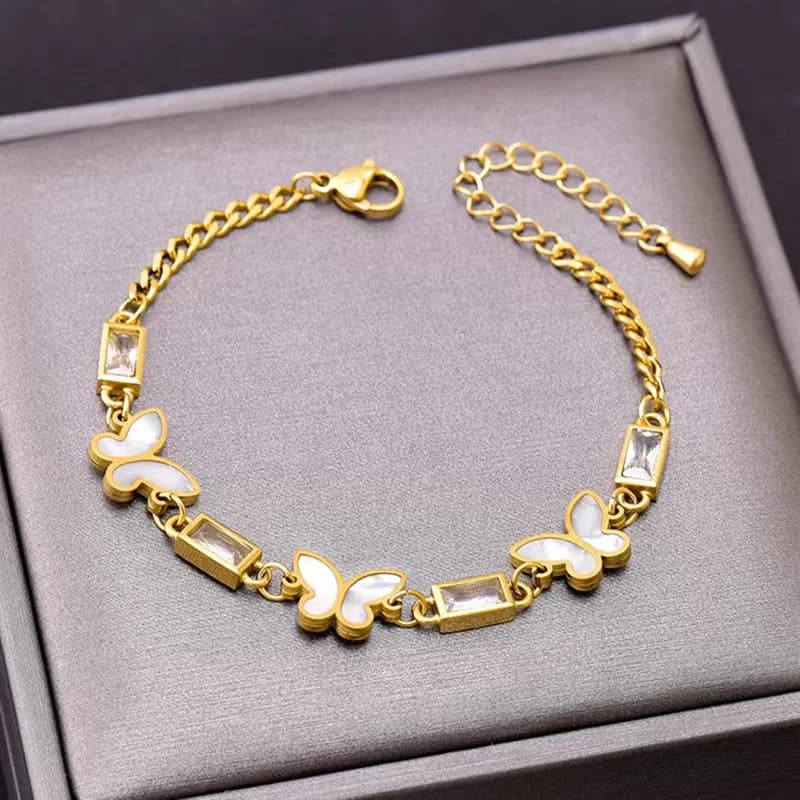 Cubisk zirkonia sommerfugl kæde armbånd