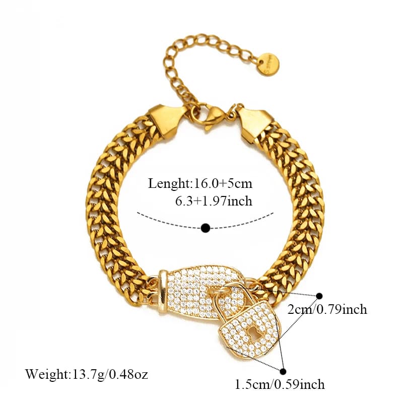 Rustfrit stål rhinsten lås charm armbånd
