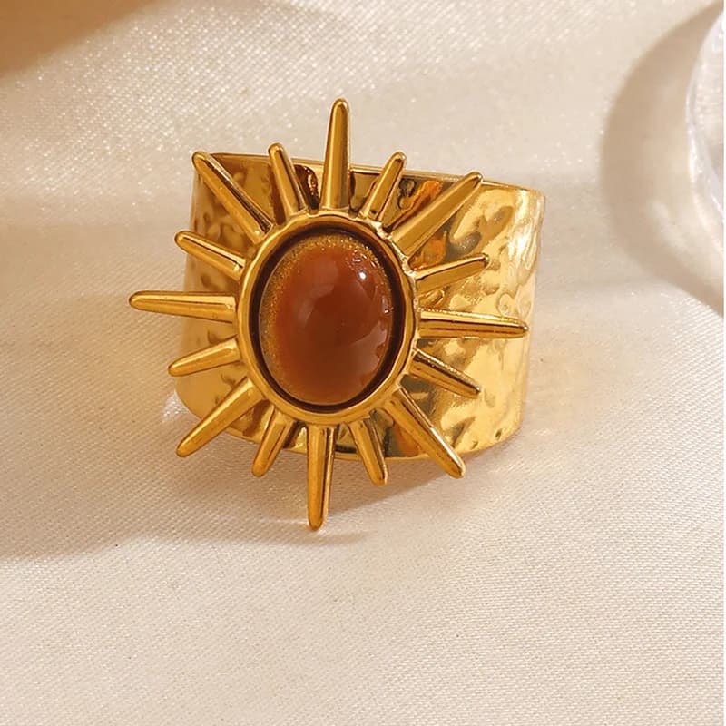 Vintage oval stensmykke med justerbar ring i rustfrit stål
