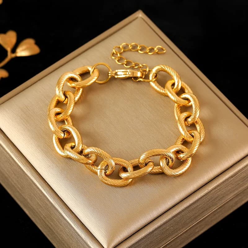 Geometrisk tyk kæde armbånd, guldbelagt