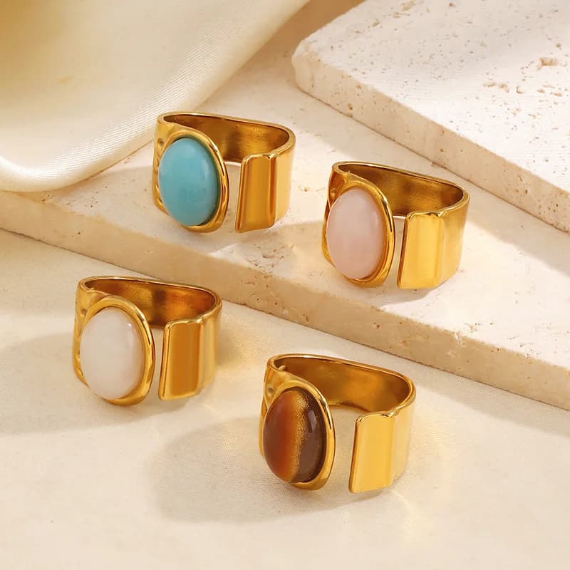 Justerbart vintage ring i rustfrit stål med oval sten