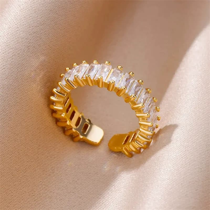 316L rustfrit stål justerbar ring med cubic zirkonia