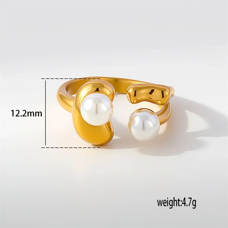 Justerbar ring med cubic zirkonia, hjerte og perler
